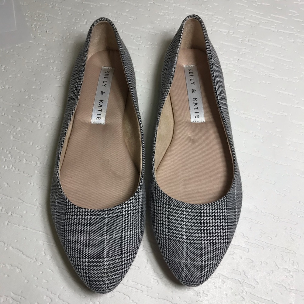 Kelly & Katie Black and Gray Plaid Pointed-Toe Flats